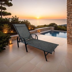 Sunlounger Rebecca Mobili Oriri 95x195x69 Steel Polyester Dark Grey Black Modern
