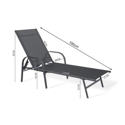 Sunlounger Rebecca Mobili Oriri 95x195x69 Steel Polyester Dark Grey Black Modern
