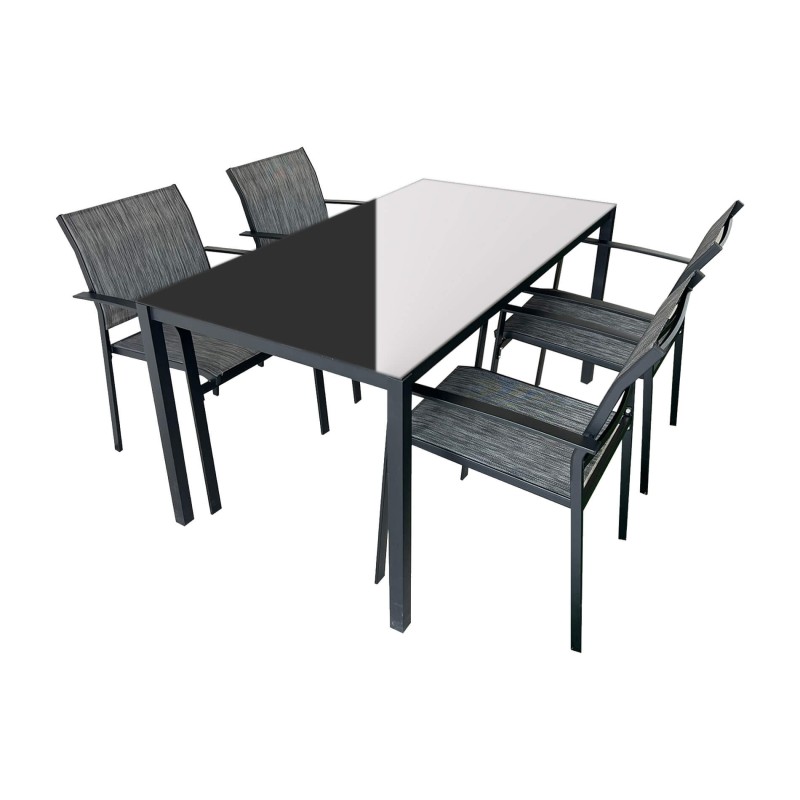 Garten-Essgruppe Rebecca Mobili Snobar 74x150x80 Stahl Polyester Dunkelgrau Schwarz Modern SET 5 stk