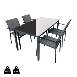 Ensemble de Extérieur Rebecca Mobili Snobar 74x150x80 Acier Polyester Gris Foncé Noir Moderne ENSEMBLE 5 pcs