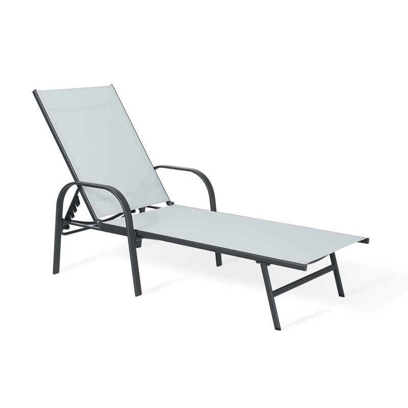 Ligstoel Rebecca Mobili Darkin 95x195x69 Staal Polyester Lichtgrijs Antraciet Modern