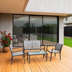 Salon de Jardin Rebecca Mobili Rawal 75x110x58 Acier Polyester Gris Clair Anthracite Moderne ENSEMBLE 4 pcs