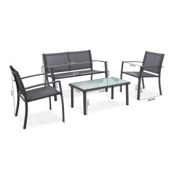 Sofá de Jardim Rebecca Mobili Rawal 75x110x58 Aço Poliéster Cinza Claro Antracite Moderno CONJUNTO 4 pz