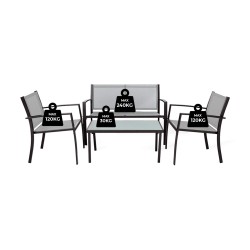Salon de Jardin Rebecca Mobili Rawal 75x110x58 Acier Polyester Gris Clair Anthracite Moderne ENSEMBLE 4 pcs
