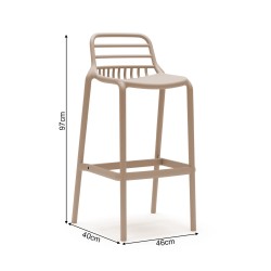 Taburete de Bar Rebecca Mobili Pteris 97x46x40 Polipropilene Taupe Moderno CONJUNTO 2 pz
