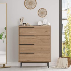 Ladenkastje 4 Lades Rebecca Mobili Maguey 95x75x44,5 Spaanplaat Ijzer Bruin Donkergrijs Modern
