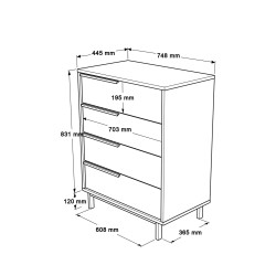 Commode 4 tiroirs Rebecca Mobili Vahona 95x75x44,5 Panneau de particules Fer Blanc Gris Foncé Moderne