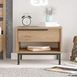 Comodino 1 Cassetto Rebecca Mobili Jeera 53,5x42,5x44,5 Truciolato Ferro Marrone Grigio Scuro Moderno