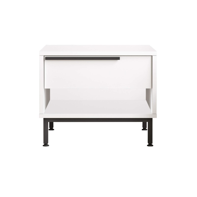 Mesita de Noche 1 Cajón Rebecca Mobili Sabbar 53,5x42,5x44,5 Tablero de partículas Hierro Blanco Gris Oscuro Moderno
