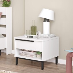 Criado-mudo 1 Gaveta Rebecca Mobili Sabbar 53,5x42,5x44,5 Aglomerado Ferro Branco Cinza Escuro Moderno