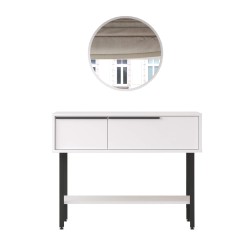 Consolle con Specchio Rebecca Mobili Dudhal 76x100x29,5 Truciolato Ferro Bianco Grigio Scuro Moderno