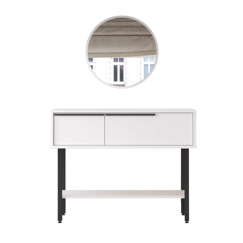 Consolle con Specchio Rebecca Mobili Dudhal 76x100x29,5 Truciolato Ferro Bianco Grigio Scuro Moderno Consolle con Specchio Rebecca Mobili Dudhal 76x100x29,5 Truciolato Ferro Bianco Grigio Scuro Moderno