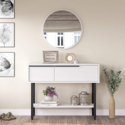 Consolle con Specchio Rebecca Mobili Dudhal 76x100x29,5 Truciolato Ferro Bianco Grigio Scuro Moderno