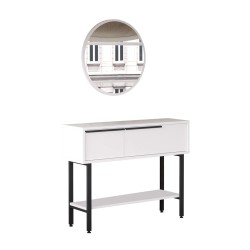 Consolle con Specchio Rebecca Mobili Dudhal 76x100x29,5 Truciolato Ferro Bianco Grigio Scuro Moderno