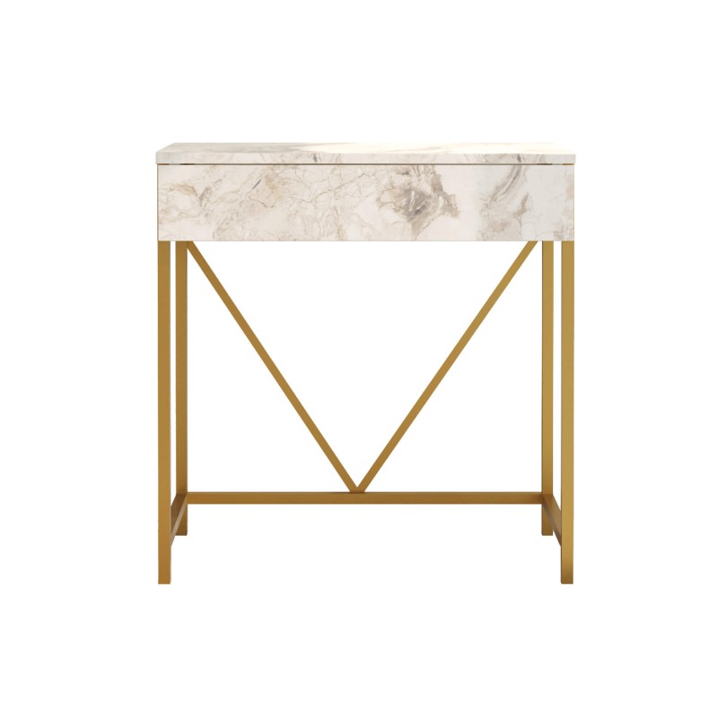 Consolle con Specchio Rebecca Mobili Lycium 72x75x40 Truciolato Ferro Bianco Dorato Moderno