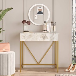 Consolle con Specchio Rebecca Mobili Lycium 72x75x40 Truciolato Ferro Bianco Dorato Moderno
