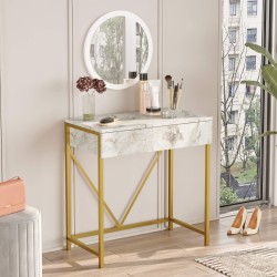 Consolle con Specchio Rebecca Mobili Lycium 72x75x40 Truciolato Ferro Bianco Dorato Moderno