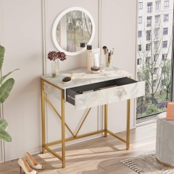 Consolle con Specchio Rebecca Mobili Lycium 72x75x40 Truciolato Ferro Bianco Dorato Moderno