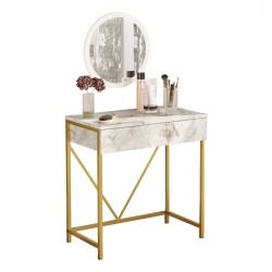 Consolle con Specchio Rebecca Mobili Lycium 72x75x40 Truciolato Ferro Bianco Dorato Moderno