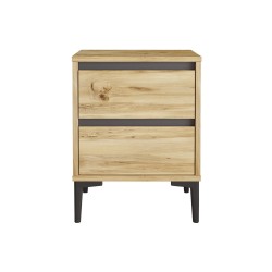 Mesita de Noche 2 Cajones Rebecca Mobili Okwara 58,5x45x45 Tablero de partículas PVC Roble Claro Gris Oscuro Moderno