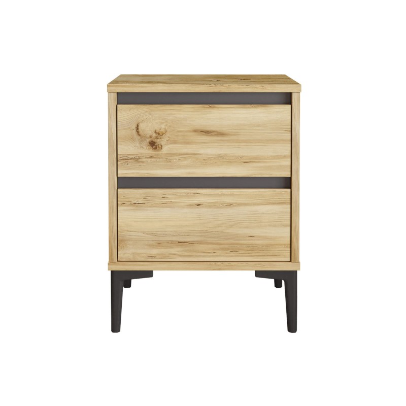 Nachttisch mit 2 Schubladen Rebecca Mobili Okwara 58,5x45x45 Spanplatte PVC Eichenholz hell Dunkelgrau Modern Nachttisch mit 2 Schubladen Rebecca Mobili Okwara 58,5x45x45 Spanplatte PVC Eichenholz hell Dunkelgrau Modern