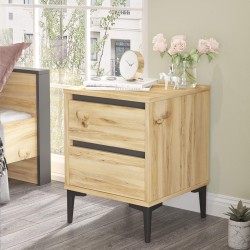 Mesita de Noche 2 Cajones Rebecca Mobili Okwara 58,5x45x45 Tablero de partículas PVC Roble Claro Gris Oscuro Moderno