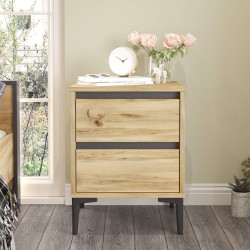 Mesita de Noche 2 Cajones Rebecca Mobili Okwara 58,5x45x45 Tablero de partículas PVC Roble Claro Gris Oscuro Moderno