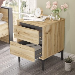 Mesita de Noche 2 Cajones Rebecca Mobili Okwara 58,5x45x45 Tablero de partículas PVC Roble Claro Gris Oscuro Moderno