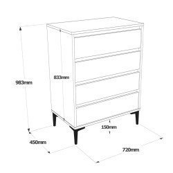 Ladenkastje 4 Lades Rebecca Mobili Yarala 98,5x72x45 Spaanplaat PVC Licht eiken Donkergrijs Modern