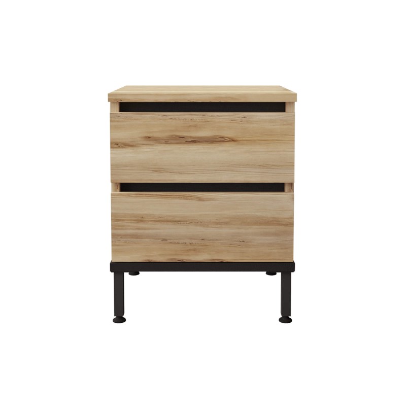 Nachttisch mit 2 Schubladen Rebecca Mobili Zatar 49x40x35,5 Spanplatte Eisen Eichenholz hell Schwarz Modern Nachttisch mit 2 Schubladen Rebecca Mobili Zatar 49x40x35,5 Spanplatte Eisen Eichenholz hell Schwarz Modern
