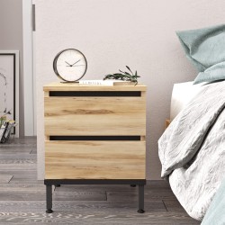 Comodino 2 Cassetti Rebecca Mobili Zatar 49x40x35,5 Truciolato Ferro Rovere Chiaro Nero Moderno