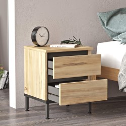 Comodino 2 Cassetti Rebecca Mobili Zatar 49x40x35,5 Truciolato Ferro Rovere Chiaro Nero Moderno