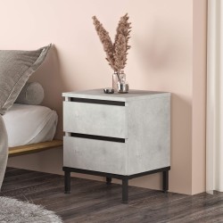 Comodino 2 Cassetti Rebecca Mobili Sankaran 49x40x35,5 Truciolato Ferro Grigio Pietra Nero Moderno