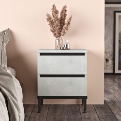Comodino 2 Cassetti Rebecca Mobili Sankaran 49x40x35,5 Truciolato Ferro Grigio Pietra Nero Moderno