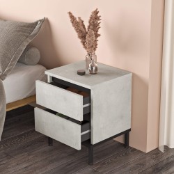 Comodino 2 Cassetti Rebecca Mobili Sankaran 49x40x35,5 Truciolato Ferro Grigio Pietra Nero Moderno