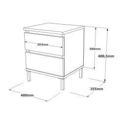 Comodino 2 Cassetti Rebecca Mobili Sankaran 49x40x35,5 Truciolato Ferro Grigio Pietra Nero Moderno