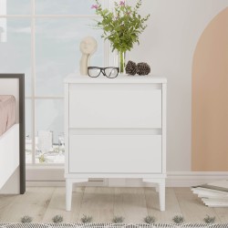 Mesita de Noche 2 Cajones Rebecca Mobili Hayl 58,5x45x45 Tablero de partículas PVC Blanco Moderno