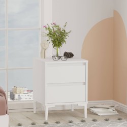 Mesita de Noche 2 Cajones Rebecca Mobili Hayl 58,5x45x45 Tablero de partículas PVC Blanco Moderno