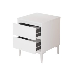 Mesita de Noche 2 Cajones Rebecca Mobili Hayl 58,5x45x45 Tablero de partículas PVC Blanco Moderno