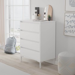 Commode 4 tiroirs Rebecca Mobili Kemiri 98,5x72x45 Panneau de particules PVC Blanc Moderne