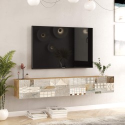 Wall-Mounted TV Unit Rebecca Mobili Kasuri 29,5x180x31,5 Chipboard  Light Oak White Modern