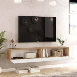 Wall-Mounted TV Unit Rebecca Mobili Kasuri 29,5x180x31,5 Chipboard  Light Oak White Modern