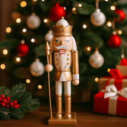 Cascanueces de Navidad Rebecca Mobili Djede 25x6,5x7,5 Madera Blanco Oro Clásico