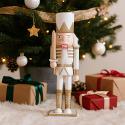 Weihnachtsnussknacker Rebecca Mobili Felicia 25x6,5x7,5 Holz Weiß Gold Klassisch