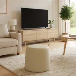 Pufe Banco com Arrumação Mobili Rebecca Gardenia 42x45x45 PU Madeira MDF Bege Moderno