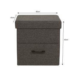 Pufe com Arrumação Mobili Rebecca Alocasia 40x40x40 PU Madeira MDF Cinza Escuro Moderno