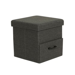 Pufe com Arrumação Mobili Rebecca Alocasia 40x40x40 PU Madeira MDF Cinza Escuro Moderno