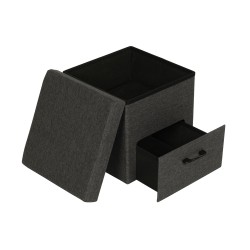 Pufe com Arrumação Mobili Rebecca Alocasia 40x40x40 PU Madeira MDF Cinza Escuro Moderno