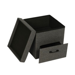 Pufe com Arrumação Mobili Rebecca Alocasia 40x40x40 PU Madeira MDF Cinza Escuro Moderno