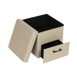 Pufe com Arrumação Mobili Rebecca Strelitzia 40x40x40 PU Madeira MDF Bege Moderno